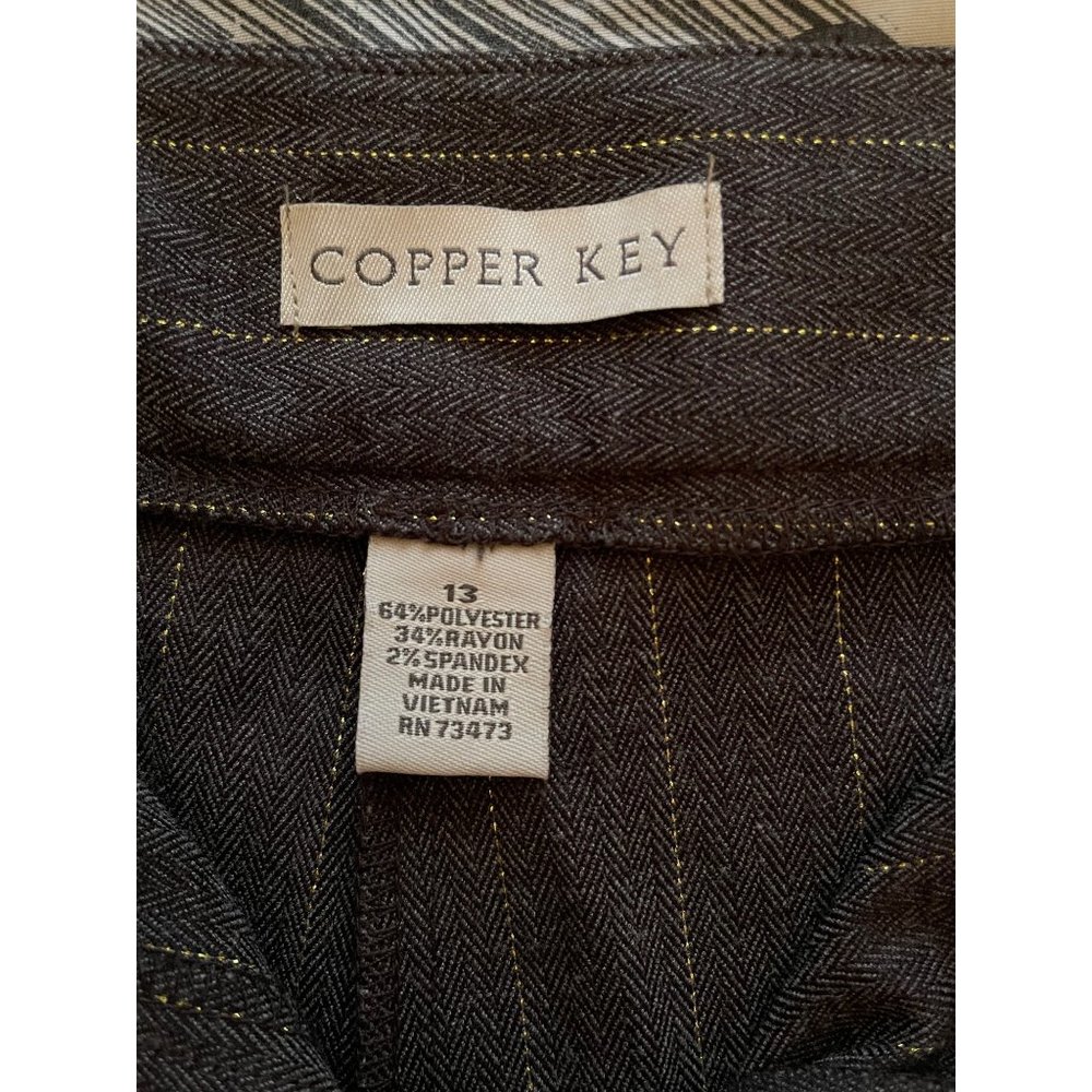 COPPER‎ KEY WIDE LEG TROUSER SIZE 14 BROWN PINSTRIPE GOLD THRED STRIPE - Picture 3 of 8